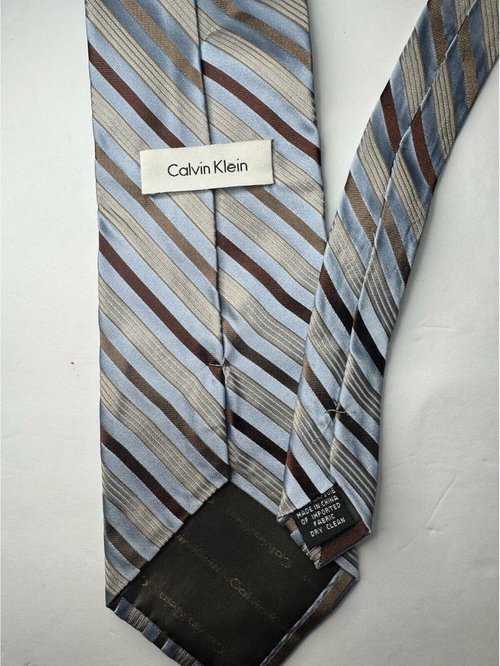 Calvin Klein Men's Silk Tie Necktie Blue Brown Striped Business Designer Formal